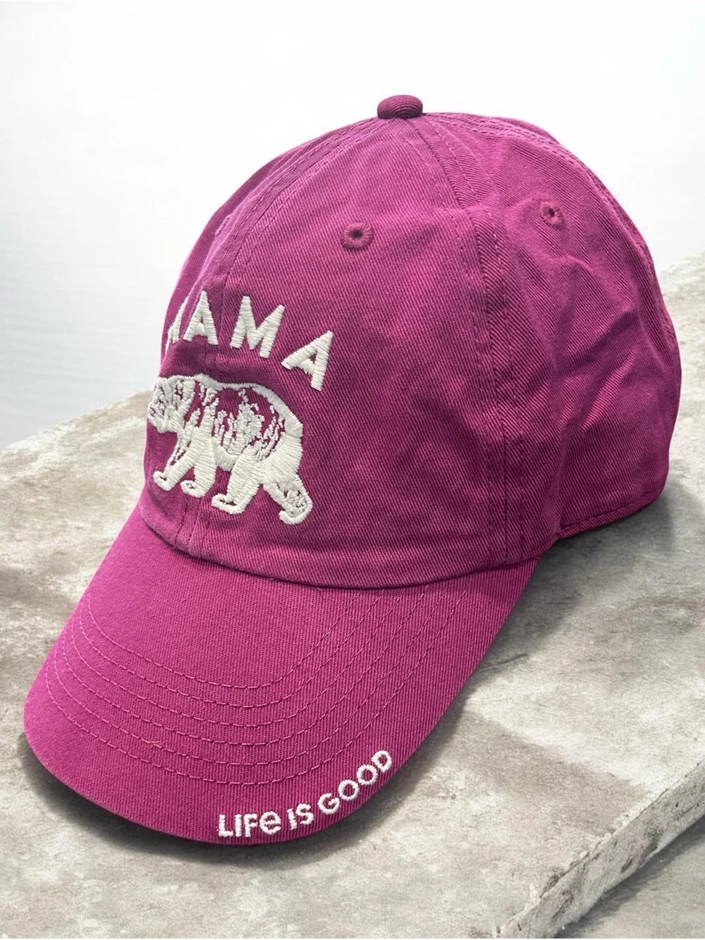 Life Is Good Womens MAMA BEAR Embroidered Pink Cap Hat Adjustable